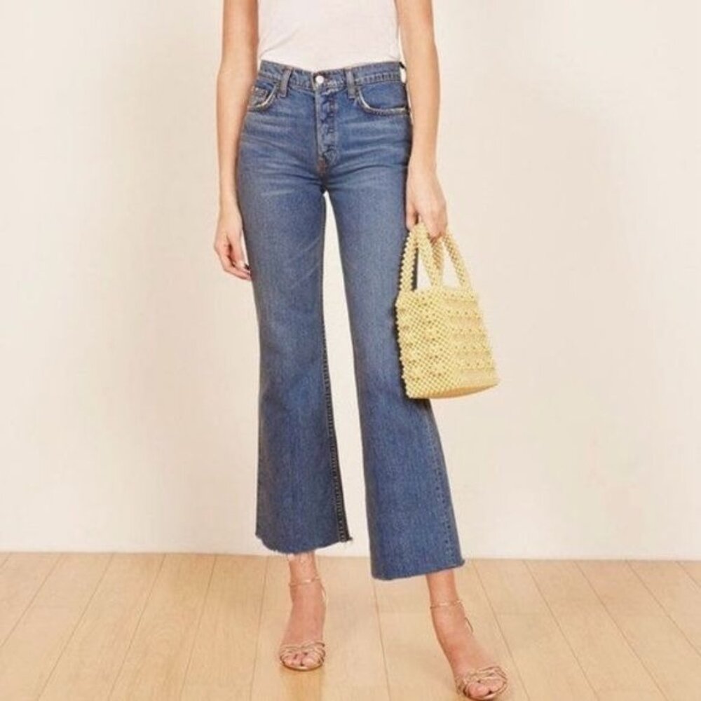 Reformation Petite Mid Crop raw hem Flare Jeans 28 Petite